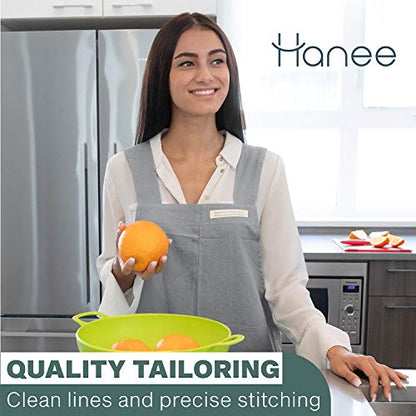 Cotton Aprons for Women and Men | Cross-Back Apron with Pockets - color: Grey
