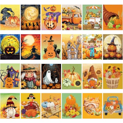 Sherr 24 Pcs Pre Drawn Canvas for Adult, Autumn Halloween, 8 x 10 Inch - size: 8 x 10 Inch, style: Autumn Halloween