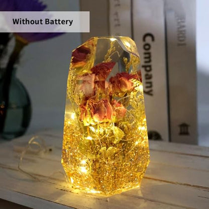 Large Gem Stone Resin Mold, Epoxy Resin Casting Craft Mold for Flower Preservation Bookends with 5 Fairy Light Without Battery