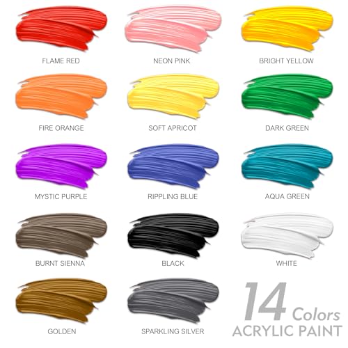 Acrylic Paint Sets for Adults 33.8oz/1000ml, 14 Color Large Bulk Paints kits, 1/4 Gallon Rich Pigment Art Painting Supplies for Artists/Beginners, Acrylic Paint Sets for Canvas with Pump, Color Wheel - size: 33.8 Fl Oz (Pack of 14)