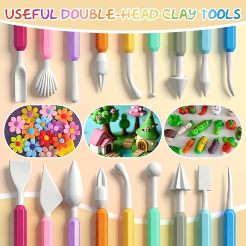 16PCS Double Head Sculpting Tools Set, Clay Tools Kit with 1.7 FL OZ Air Dry Clay Glaze for DIY Pottery, Molding Polymer Clay – Safe & Ergonomic Grip for Craft Lovers & Beginners