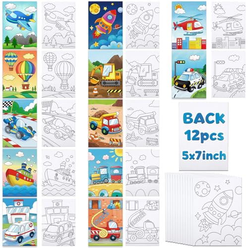 Louise Maelys 5x7Inch Pre Drawn Canvas for Painting for Kids,Transportation - color: CAR