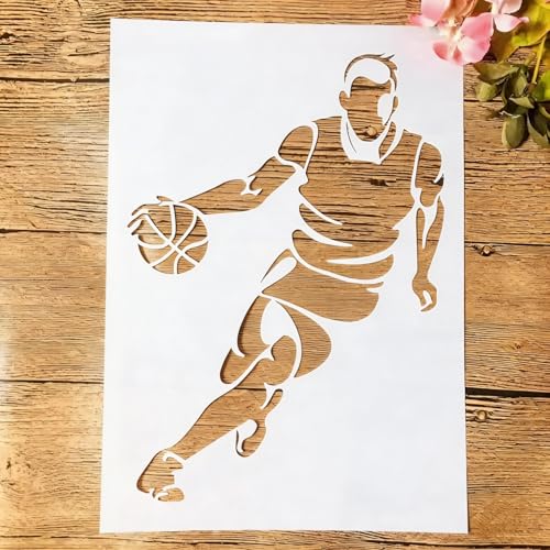 TIAMECH A4 Reusable Basketball Stencil for Painting | Playing Games Layering Template, DIY Wall Art, Wood Furniture, Scrapbook & Crafts (8.3x11.7inch) - style: Basketball