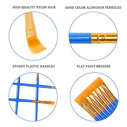 UPINS 60 Pcs Flat Paint Brushes, Small Brush Bulk for Detail Painting | Nylon Bristles Plastic Short Handle, Art Crafts School Projects, Flat Detail Painting, Crafts Face Painting