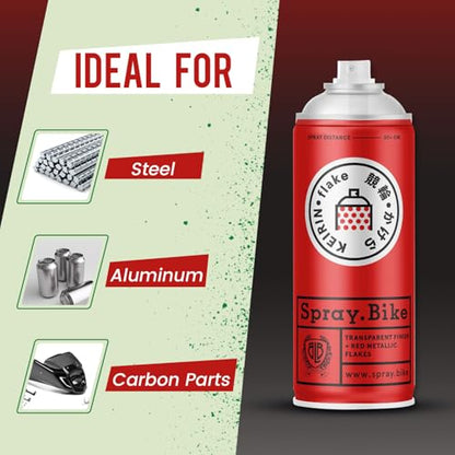Spray.Bike Keirin Flake Finishing Coat - Hikaru Red, 400ml | Metal Flake Spray Paint Coating | Glitter Spray Paint Topcoat for Steel, Aluminum - color: Flake Red