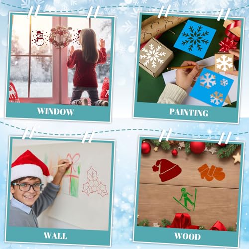 Henoyso 24 Pcs Winter Stencil for Kids 8 Inch Reusable Christmas Templates | Plastic, Drawing Painting Templates, Snowflake, Gingerbread, Candy Cane, Blue White Red, Wood Paper Scrapbook, DIY Art Crafts - style: Winter Style