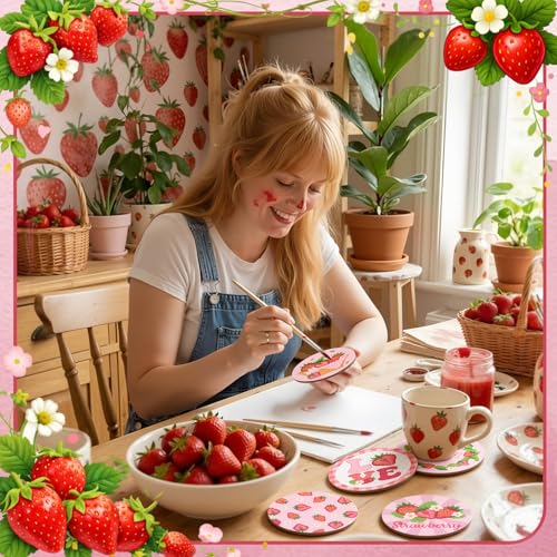 Reallnaive 8 Pcs Strawberry Paint by Numbers Kit for Adults Wooden Coasters - style: Strawberry