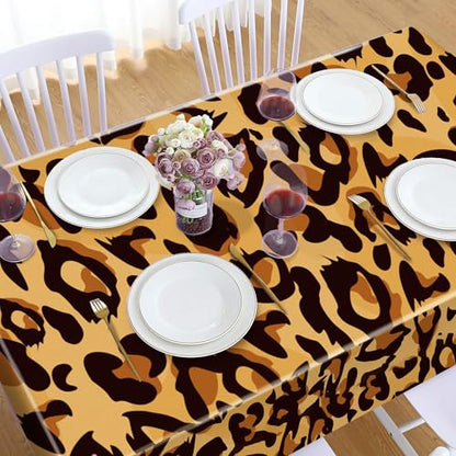 1Pc Leopard Print Party Plastic Tablecloth 54 x 87 Inch Long Table Cover, Jungle Animal Wild Leopard Texture Wedding Baby Shower Party Holiday Dinner Picnic Tablecloth for Kitchen Event Use - color: Leopard Print