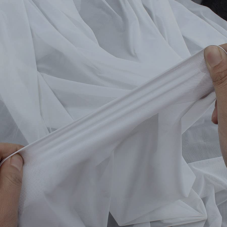 Superfine 4-Way Stretch Net Fabric Nylon Spandex Power Mesh, Pre-Cut 5 Yards Long 60" Wide, Lightweight Sheer (Off White) - color: Off White