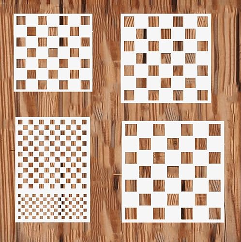 4PCS Checks Stencils Checkerboard Stencils 4 Sizes Square Diamond Shape Templates Reusable Diamond Checks Stencil for Painting on Wood Wall Decor