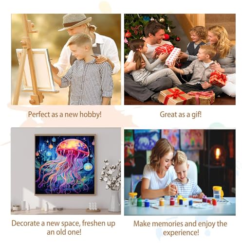 Artunion Framed Paint by Numbers Kit for Adults Beginners & Kids Ages 8-12,Colorful Jellyfish Paint by Number with Frame, Ocean Animals Paint by Numbers Kit on Canvas 10 * 10 Inch Without Easel - color: ZXT-322-F