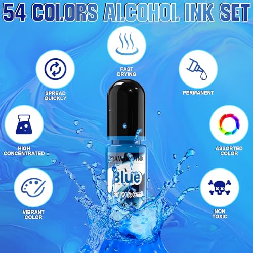 Acrylic Ink - 54 Colors Alcohol Ink Set, Quick Dry Acrylic Drawing Inks | for Artists, Pearl Colors Long Last Epoxy Dye for Resin Art, Painting, Petri Dish Making, Quick Blending