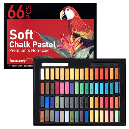 Fantastory 66 Colors Short Soft Chalk Pastels Set | Includes 4 Fluorescent Colors, Non-Toxic, Great for Artists, Beginners, Drawing, Blending, Layering, Christmas Art Supplies
