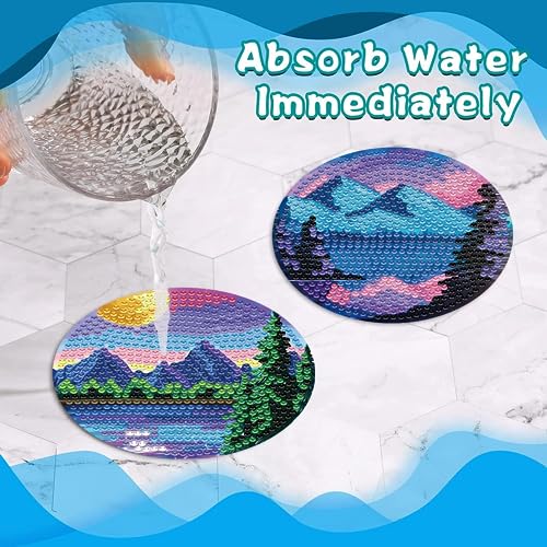 8 Pcs Diamond Art Coasters Kits with Holder, Landscape DIY Diamond Paintings Coaster Kits,Scenery Full Drill Rhinestone Painting Kits for Adults Beginners Art Craft Supplie for Tabletop Protection.