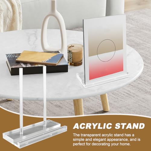 Acrylic Plate Stand with 2 Wooden Clips, Tabletop Art Display Stand, Clear Picture Stand for Book, Plate, Picture, Frame(COLOR:Clear)
