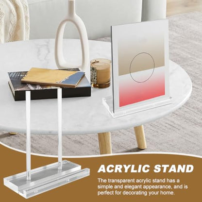 Acrylic Plate Stand with 2 Wooden Clips, Tabletop Art Display Stand, Clear Picture Stand for Book, Plate, Picture, Frame(COLOR:Clear)