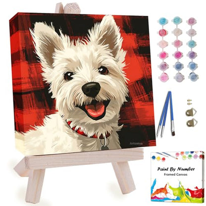 Artunion Framed Paint by Numbers Kit for Adults Beginners & Kids Ages 8-12,West Highland White Terrier Paint by Number with Frame,Dog Animal Paint by Numbers Kit on Canvas 10 * 10 Inch Without Easel - color: ZXT-381-F