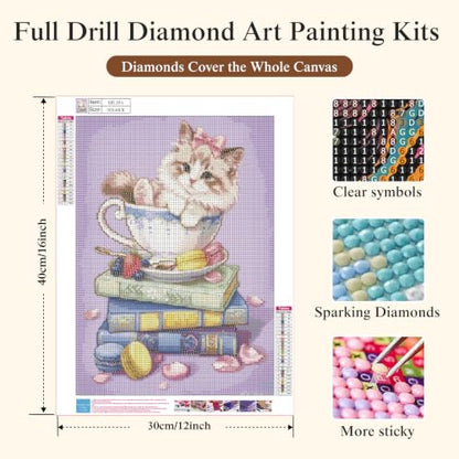 CSZPPQAF Diamond Painting Kits for Adults,5D Cat Book Diamond Art Kits - color: KM1164-1