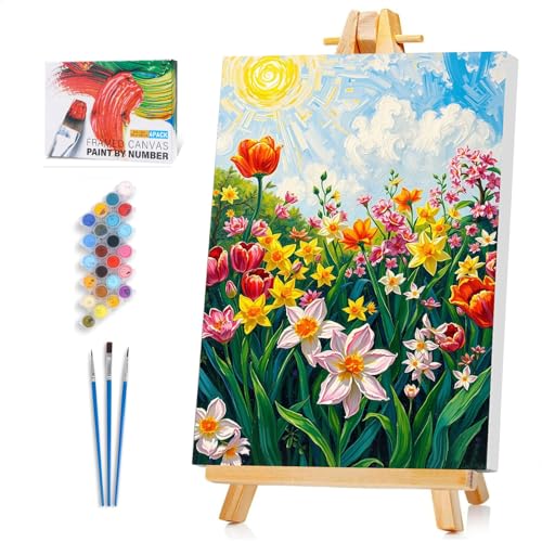 Framed Paint by Numbers Kit for Adults Beginner & Kids Ages 8-12, Flowers Easy Paint by Numbers without Easel, DIY Adult Painting by Number Kits on Canvas with frame for Gift Home Decor 8 x 12 Inch - color: XM-OP-F-Flowers-2030