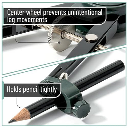 Mr. Pen- Metal Geometry Compass, Center-Wheel Design - color: Black