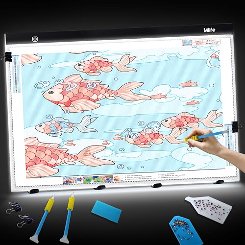 Mlife A2 Light Box Kit for Diamond Painting, Adjustable Brightness Diamond Light Pad for Tracing Pad, Light Board Diamond Art Painting Accessory, Diamond Art Tools for Full Drill - style: A2 Kits