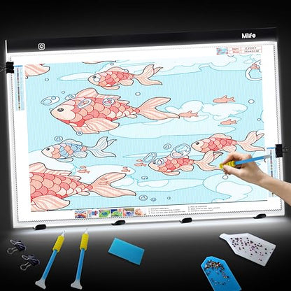 Mlife A2 Light Box Kit for Diamond Painting, Adjustable Brightness Diamond Light Pad for Tracing Pad, Light Board Diamond Art Painting Accessory, Diamond Art Tools for Full Drill - style: A2 Kits