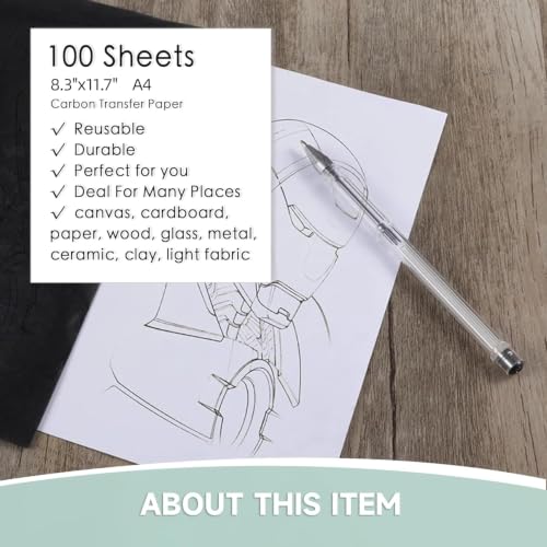 VEOOK 100 Sheets Carbon Paper Sheets,8.3"x11.7" A4 Carbon Transfer Paper, Graphite Paper for DIY Woodworking, Paper, Canvas and Other Art Craft Surfaces(CA-01) - color: CA-01 Black