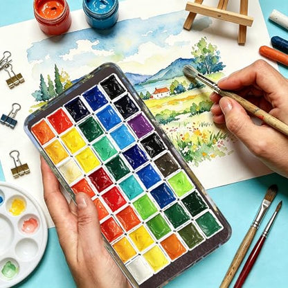 qianshan 40Pcs Empty Half Pans Watercolor Tin Palette with Magnetic Stripe | Travel Tin Palette Case,Portable Artist Paints Half Pan Kits,DIY Watercolor Oils Acrylics Painting Drawing Garden - color: Garden
