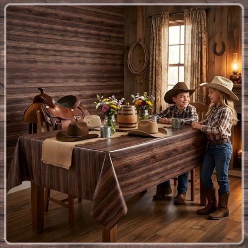100FT x 54IN Wood Grain Plastic Tablecloth Roll with Slide Cutter Box | Heavy Duty Disposable Rustic Picnic Table Cover & Wall Backdrop, Cut-to-size for Western Party, Bulletin Board Backdrop - color: Wood Grain, size: 1200" x 54" (Rectangular)