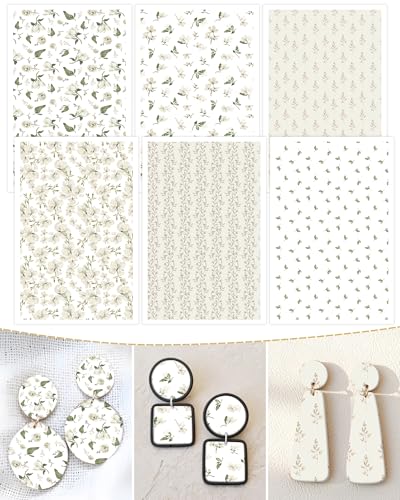 Puocaon Flower Clay Transfer Paper -White Flower Spring Transfer Sheets for Polymer Clay Jewelry Earrings Making - color: white flower