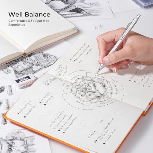 Nicpro 2 PCS Metal Mechanical Pencil 0.5mm & 0.7 mm with Case | MP1000 Pencil Set with 4 Tubes HB Lead Refills, 2 Eraser, 9 Eraser Refill For Art Writing Drafting, Sketch, College - Silver - color: Silver