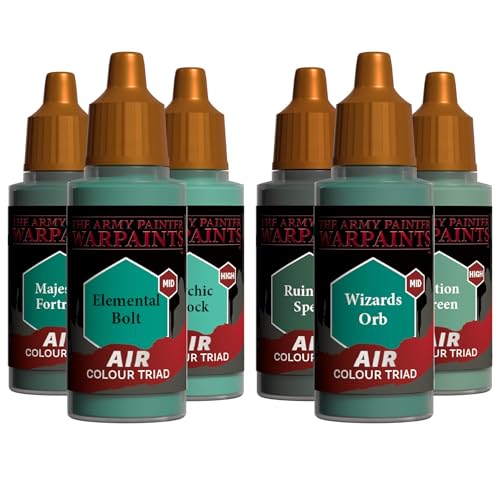 The Army Painter, Air Triads Teals, 6 x 18 ml Warpaints Air | Pre-thinned Acrylic spray gun paints - Paint sprayer paint for D&D & Warhammer Miniatures - color: Teals