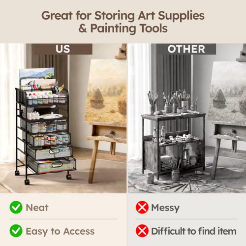 Homsorout Rolling Art Cart with 4 Drawers, Black - color: Black