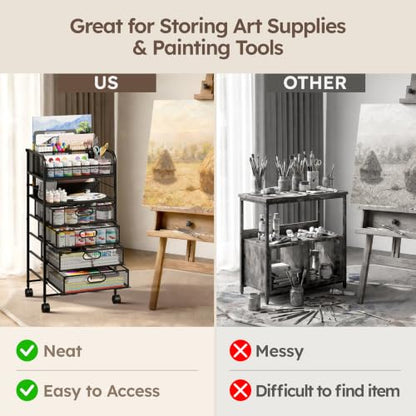 Homsorout Rolling Art Cart with 4 Drawers, Black - color: Black