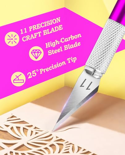 DIYSELF Craft Hobby Knife Set with 10 Extra #11 Blades, 6-Inch Metal Ruler | Exacto Knife for Crafting, Precision Cutting for Polymer Clay, Paper, Vinyl, Stencils & Models, Artists & Hobbyists, Purple - color: Purple