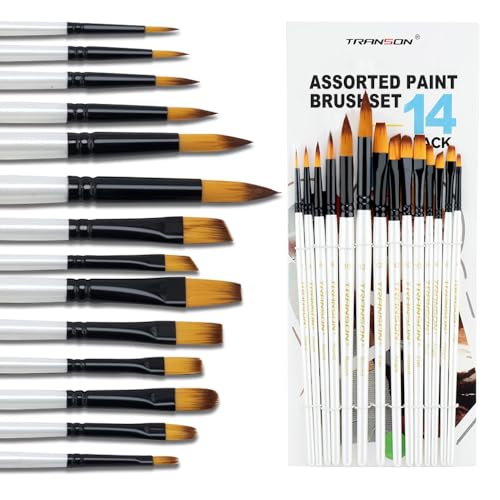 Transon 14pcs Art Painting Brush Set for Acrylic, Watercolor, Gouache, Oil and Hobby Painting White Color