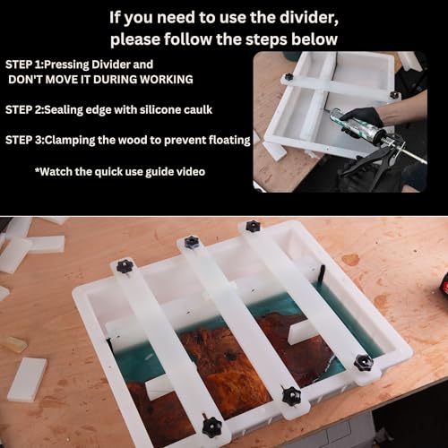 Kalinta Epoxy Mold with Divider Adjustable-11.4x7.5x2in No-Seal Large Resin Mold Integrated Clamping System - Perfect for Beginners & Experienced Artists Alike-Ideal for Creative Resin Art Projects - size: 11.4"x7.5"x2"