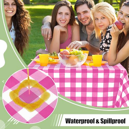 4 Packs Buffalo Disposable Table Cloth, 54 x 108 Inch Waterproof Plastic Tablecloth, Rectangle Hot Pink and White Checkered Table Covers for Picnic, Birthday, Party, Back to School - color: Hot Pink and White, size: 54" x 108" - 4 Pack