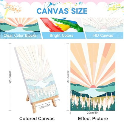 JULOUYN 4 Pack National Park Paint by Numbers Kit for Adults with Framed, Sunset Sunrise Mountain Easy Paint by Number Kits On Canvas with Wooden Easel, Painting by Numbers for Beginner Gift 8x12 in | Easy to piant for beginners elderly, with Easel & Magn