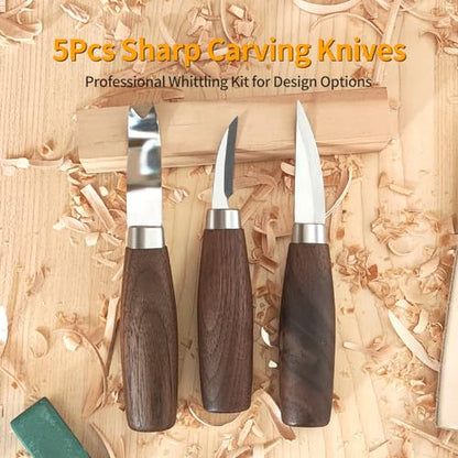 Wood Carving Tools Set - Wood Carving Knife Kit for Beginners, Adults, and Kids, Includes 3 Whittling Knives for DIY Woodworking and Carving Enthusiasts