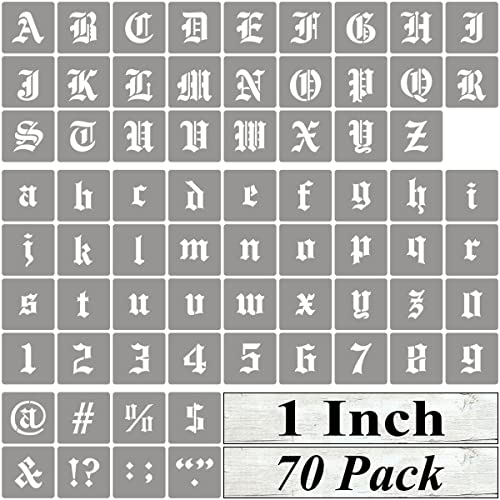 1 Inch Alphabet Letter Stencils for Painting - 70 Pack Old English Letter Stencil Templates with Numbers and Signs for Painting on Wood, Reusable Letters Stencils for Chalkboard Wood Signs & Wall Art - size: 1 Inch