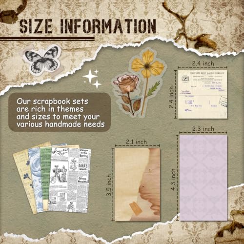 slapaflife 450 PCS Vintage Scrapbook Supplies Junk Journal Supplies, Scrapbook Supplies Kit Include Flowers for Scrapbooking, Planner, Craft Supplies