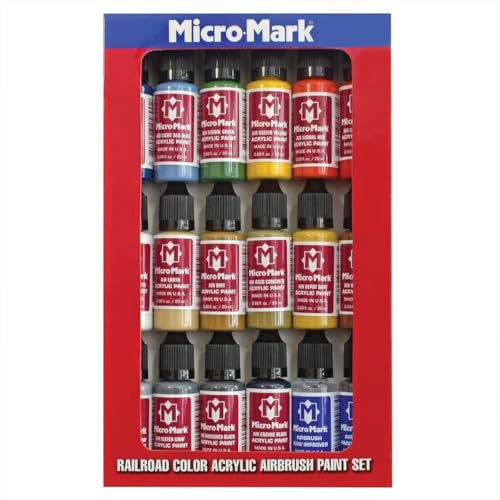 Micro-Mark Railroad Model Air Acrylic Paint Set, 18 Colors, Made in USA, 0.68 fl oz Bottles