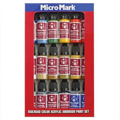 Micro-Mark Railroad Model Air Acrylic Paint Set, 18 Colors, Made in USA, 0.68 fl oz Bottles