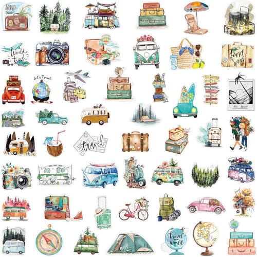 50Pcs Vintage Stickers,Waterproof Transparent PET Aesthetic Decorative Sticker Scrapbooking Supplies for Adult Card Making Letters Planner Journaling Junk Journal DIY Water Bottles Art Craft.Car - color: Car