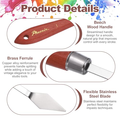MECCANIXITY Pack of 1 Palette Knife No.1, 6.9" Long Palette Knives with Stainless Steel Flexible Spatula Pallet Knife and Wood Handle for Scraping, Mixing, Oil Acrylic Painting Canvas - style: No.1