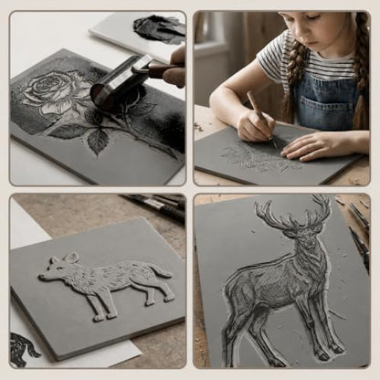 Oopsu 6 Pcs Linoleum Blocks for Printmaking, 8 x 10 Inch Rubber Carving | Soft TPR sheets, 0.12 inch thick; easy to carve for crisp prints, stamp making, card making, DIY crafts and art projects.