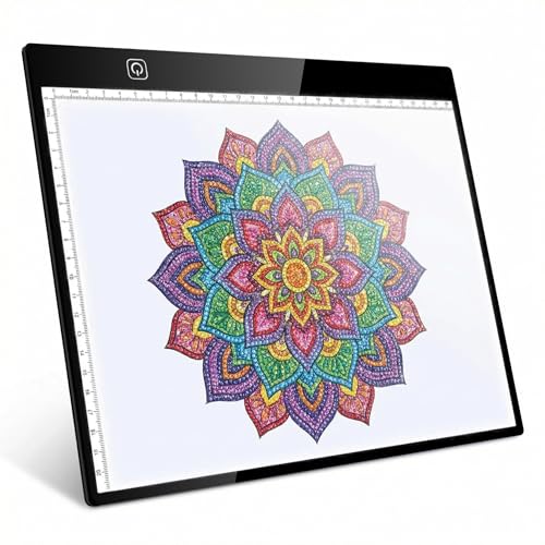 A4 Ultra-Thin LED Light Pad with Scale - 5000 Lux Stepless Dimmer Light Box for Diamond Painting, Tracing & Sketching - USB Powered Portable Light Table for Artists, Tattoos & Animation - Black - size: A4