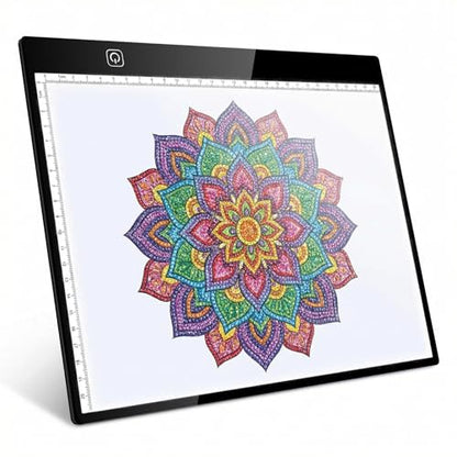 A4 Ultra-Thin LED Light Pad with Scale - 5000 Lux Stepless Dimmer Light Box for Diamond Painting, Tracing & Sketching - USB Powered Portable Light Table for Artists, Tattoos & Animation - Black - size: A4