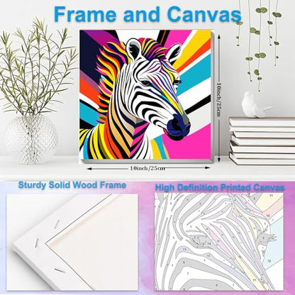 Artunion Framed Paint by Numbers Kit for Adults Beginners & Kids Ages 8-12,Colorful Zebra Paint by Number with Frame,Animal Paint by Numbers Kit on Canvas 10 * 10 Inch Without Easel - color: ZXT-273-F